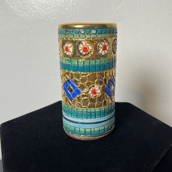 Ceramiche D’Arte Mario Sambuco Italy Miniature Mosaic Hand Painted Cylinder Vase - Picture 2 of 6